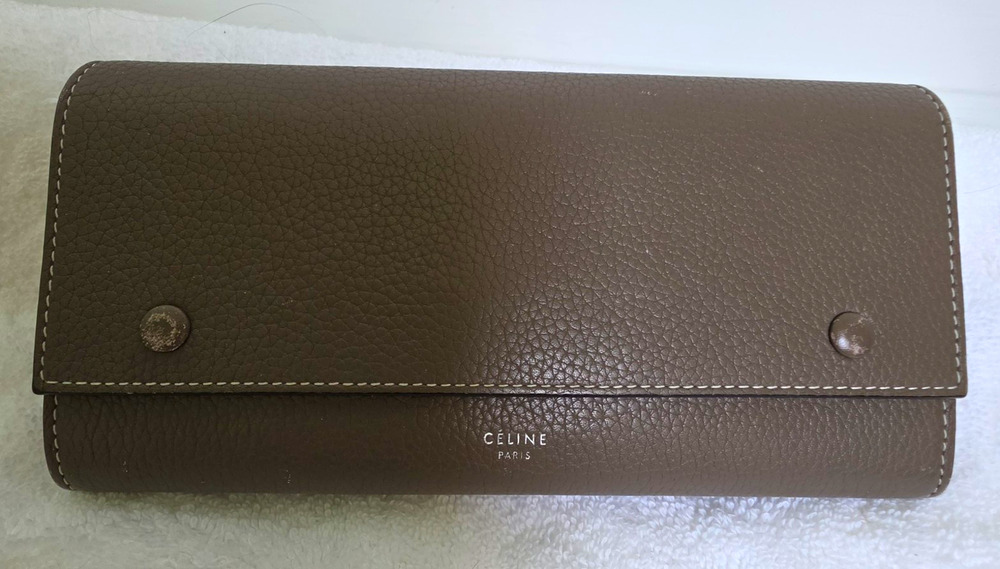 CELINE Women’s Long Snap Wallet, Yellow Interior, Zip Coin, Cards w/COA